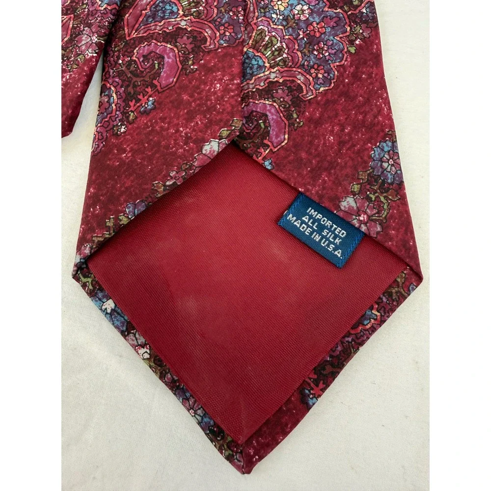 Le Bil's Mens Silk‎ Tie Burgundy Paisley Floral Striped Made in USA Necktie